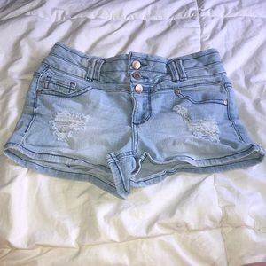 3 button ripped jean shorts